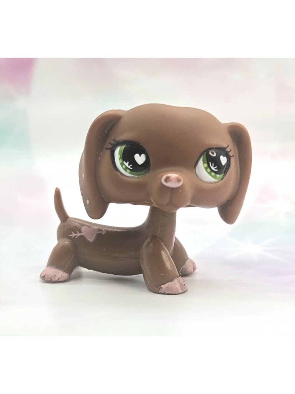 Littlest Pet Shop Authentic # 556 Brown Pink Dots Valentines Dachshund Heart